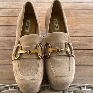 Bibi Lou Zagreb Wood Stacked Heels - Taupe Suede 38/8